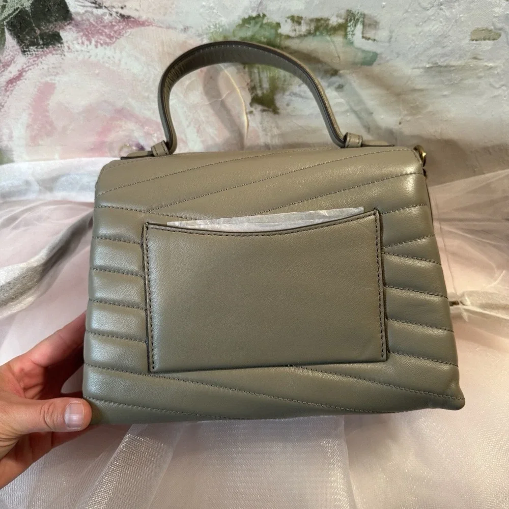 Tory Burch Kira Chevron Top-Handle‎ Satchel Crossbody Bag Leather Grey Quilted